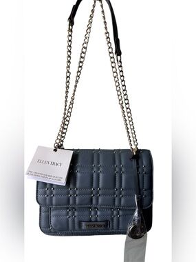 Ellen Tracy Quilted Adjustable Chain StrapCrossbody Bag -Slate Gray